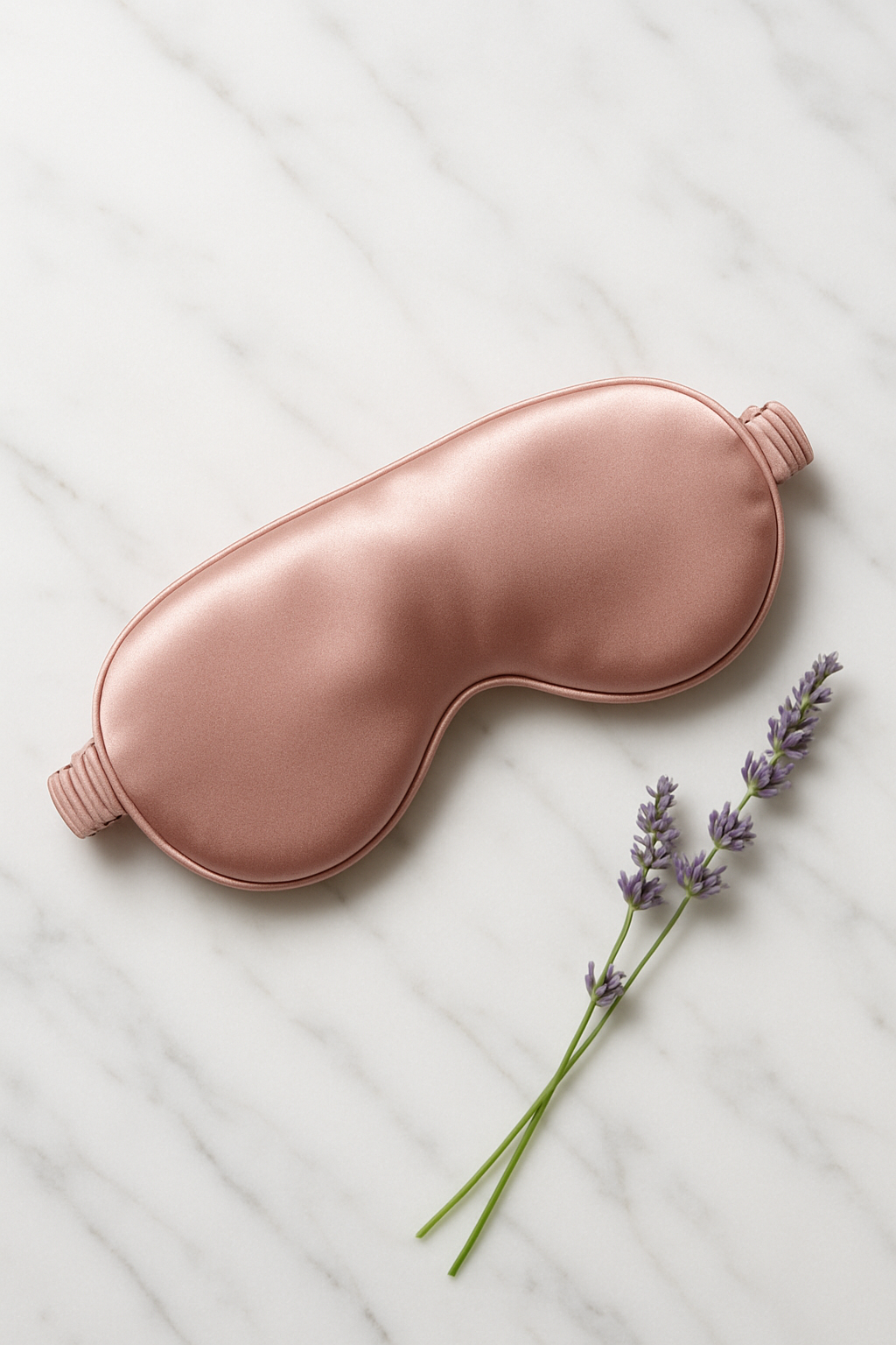 Front view rose silk eye mask with lavender