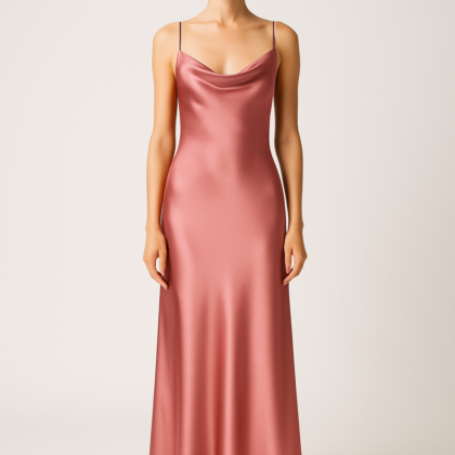 Rose satin maxi slip dress front view