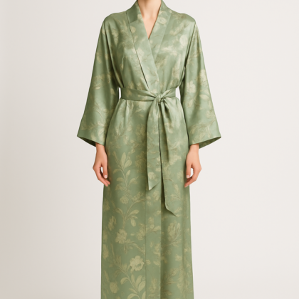 Sage Botanical Silk Robe – Natural Elegance