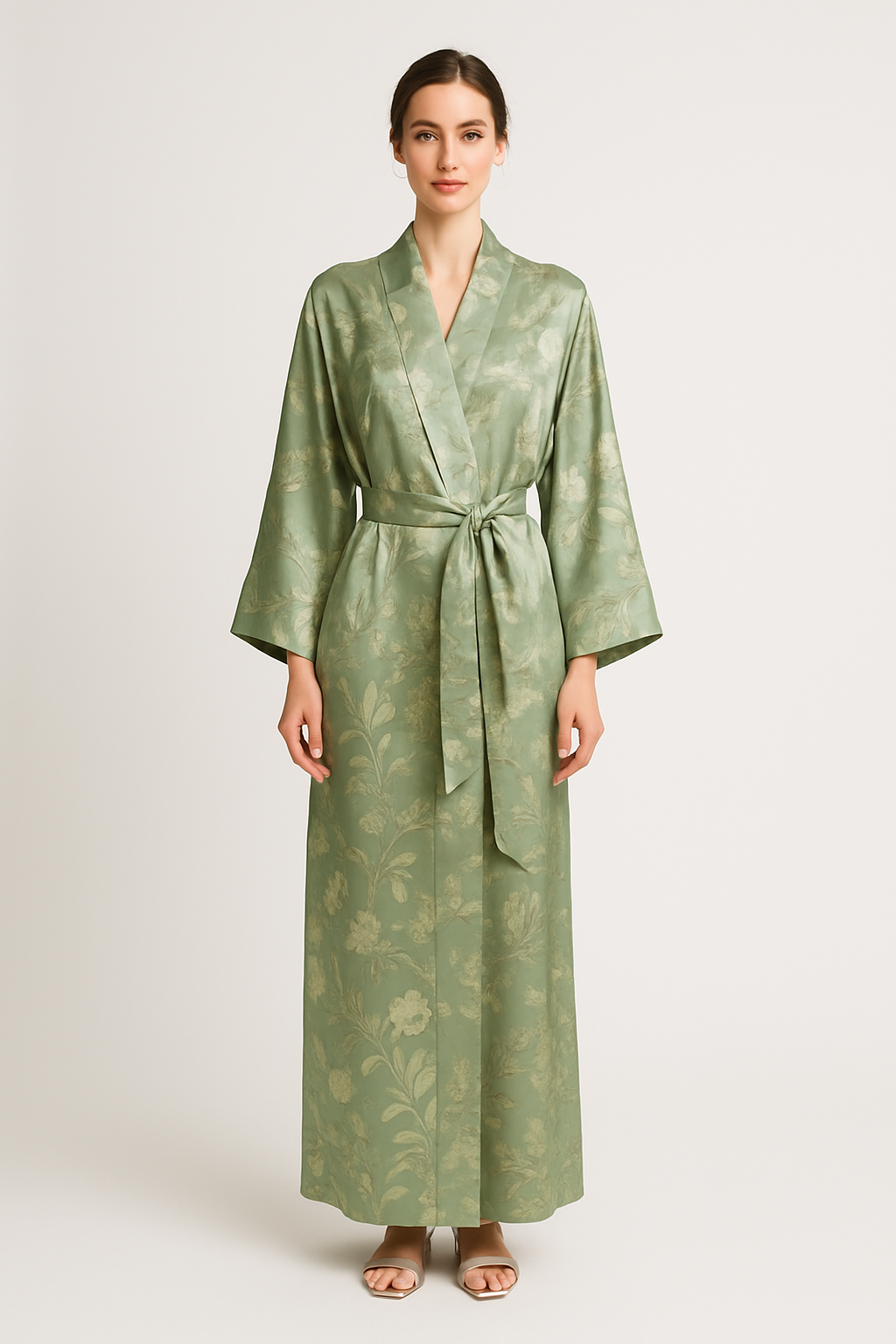 Sage Botanical Silk Robe – Natural Elegance