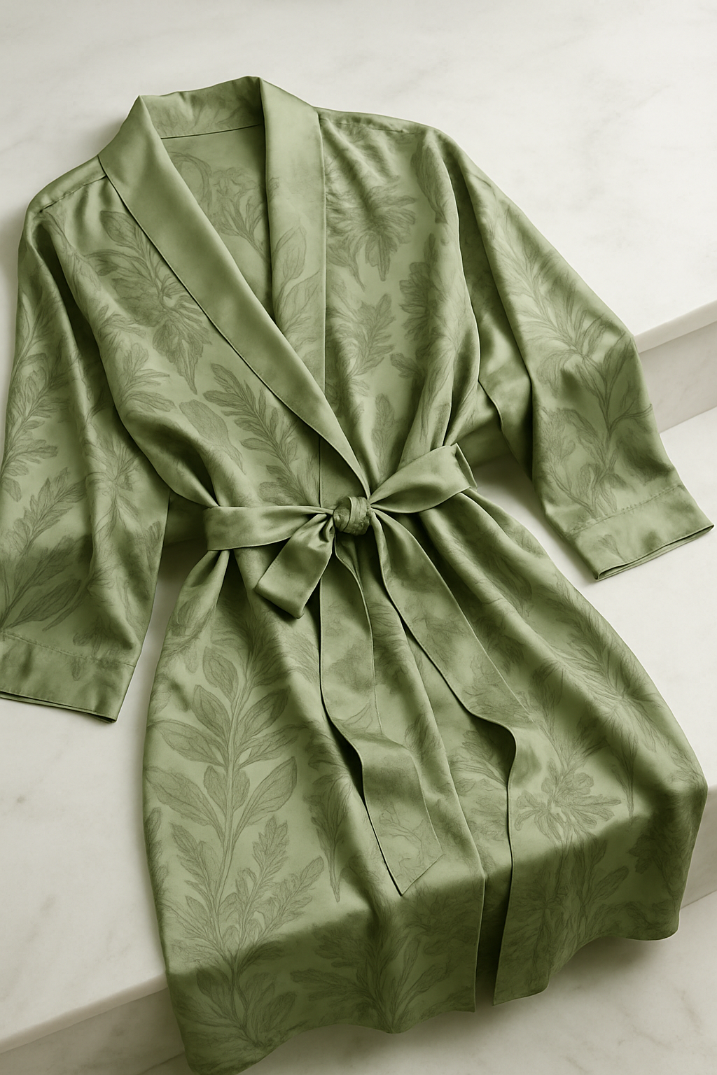 Sage Botanical Silk Robe – Natural Elegance - Image 4