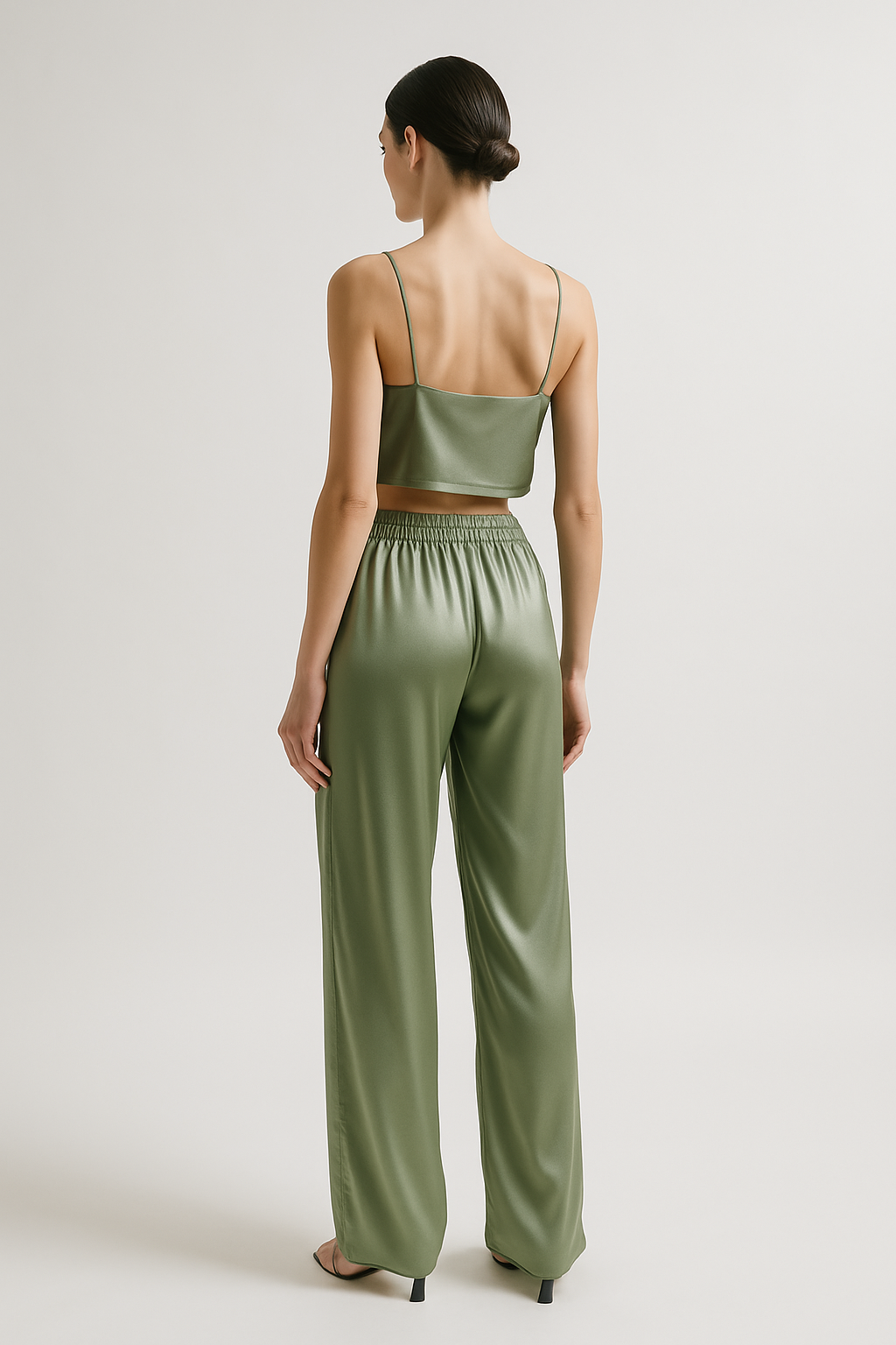 Sage Green Cropped Silk Pajama Set | Serica House - Image 2