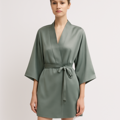 Sage Green Mulberry Silk Wrap Robe | Serica
