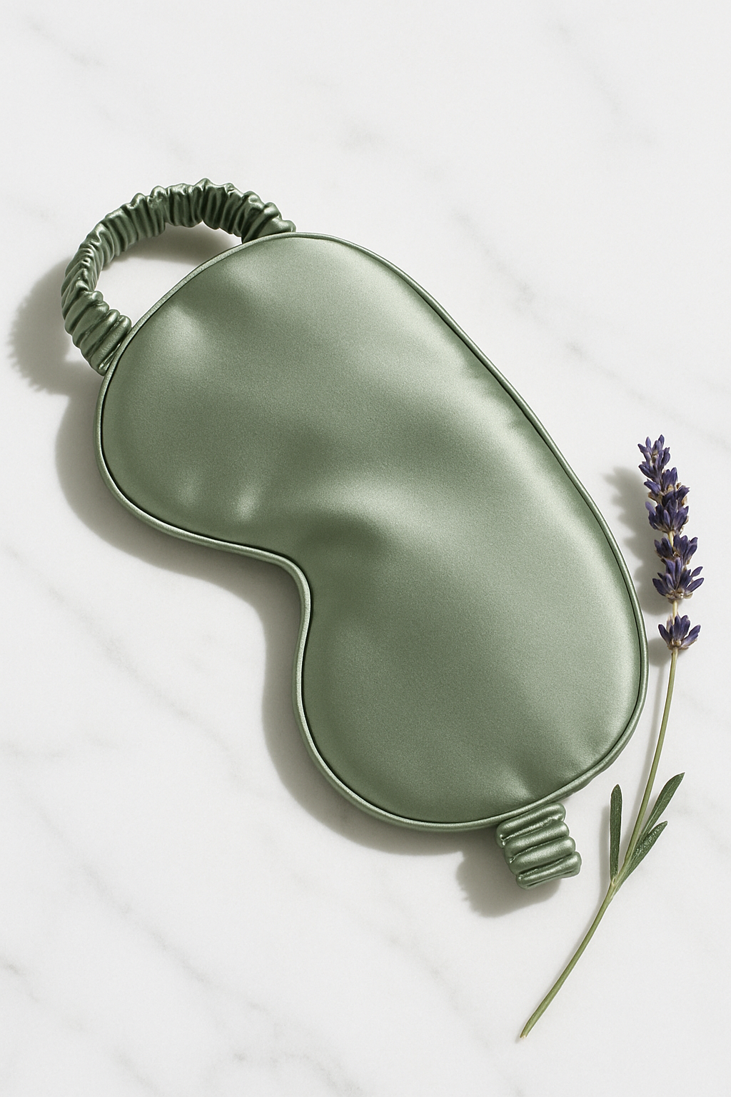 Sage green silk eye mask back with lavender