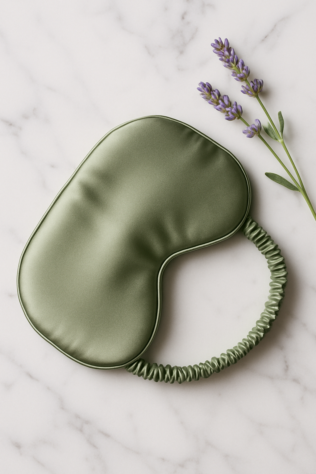 Sage green silk eye mask with lavender