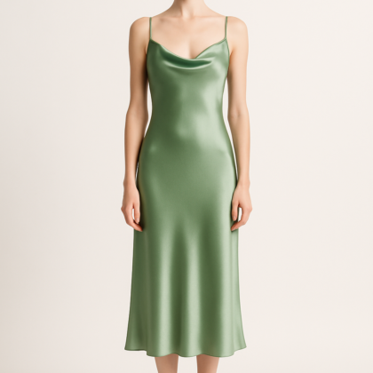 Sage Green Silk Midi Slip Dress | Serica House