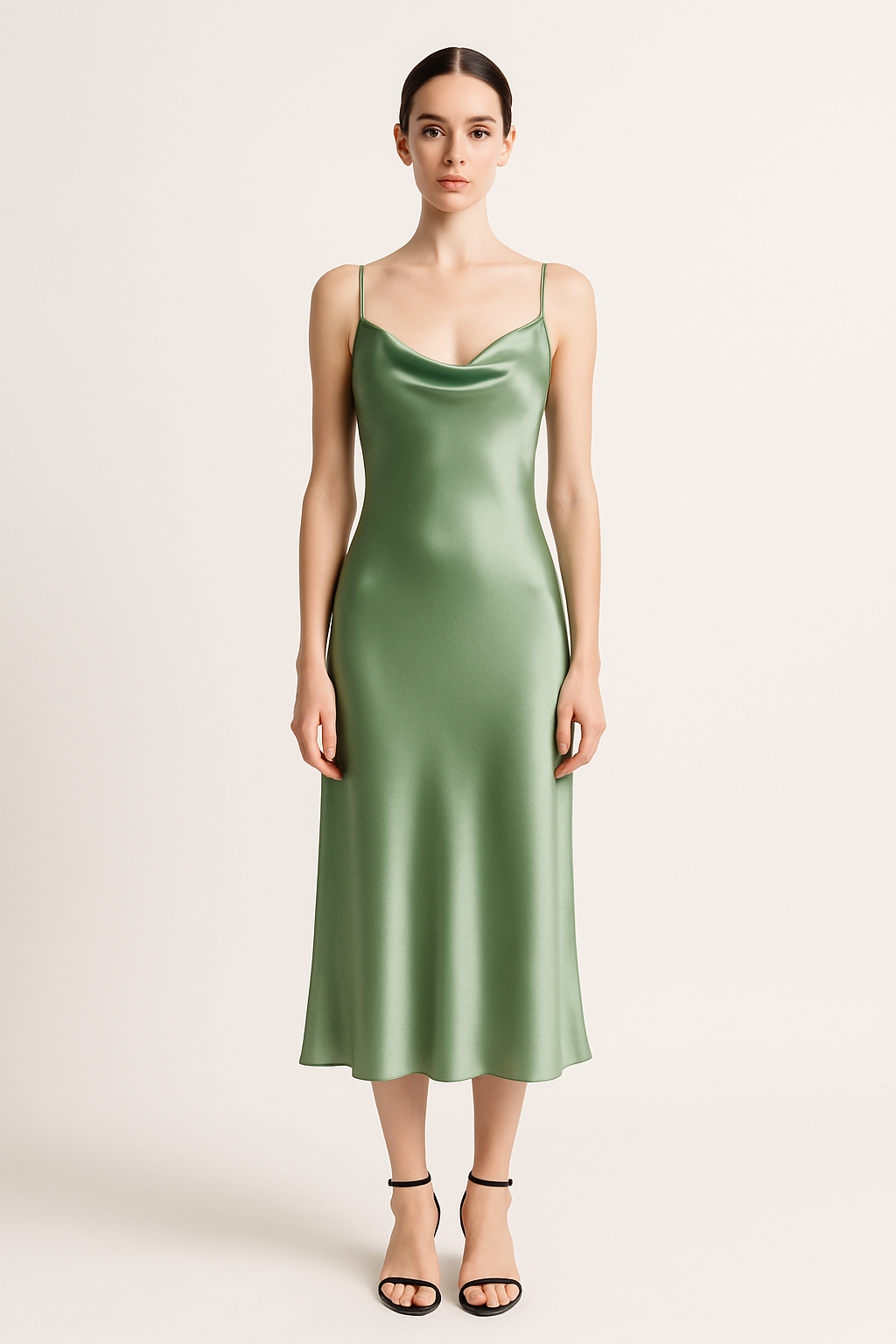 Sage Green Silk Midi Slip Dress | Serica House