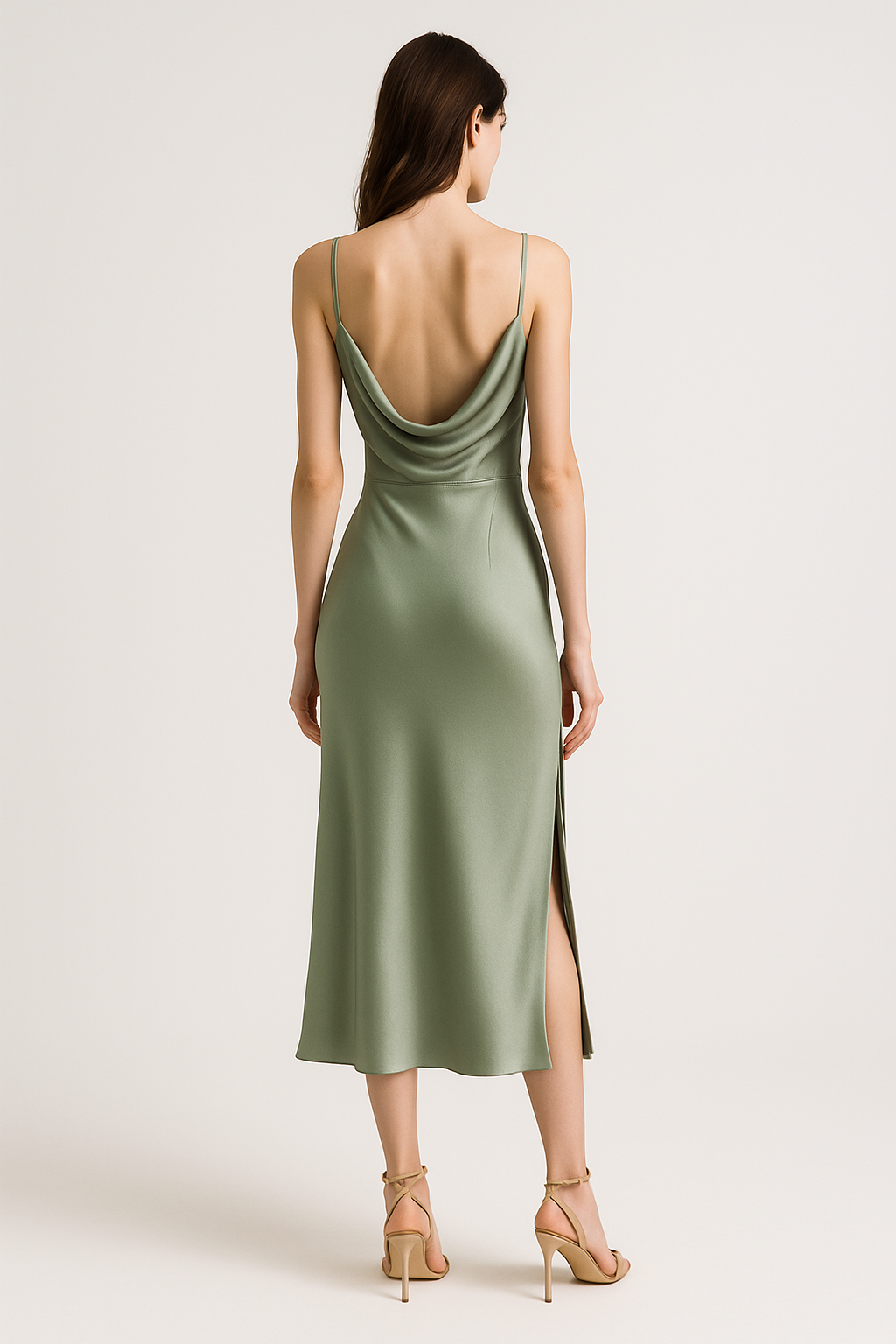 Sage Silk Midi Dress with Slit | Serica House - Image 2