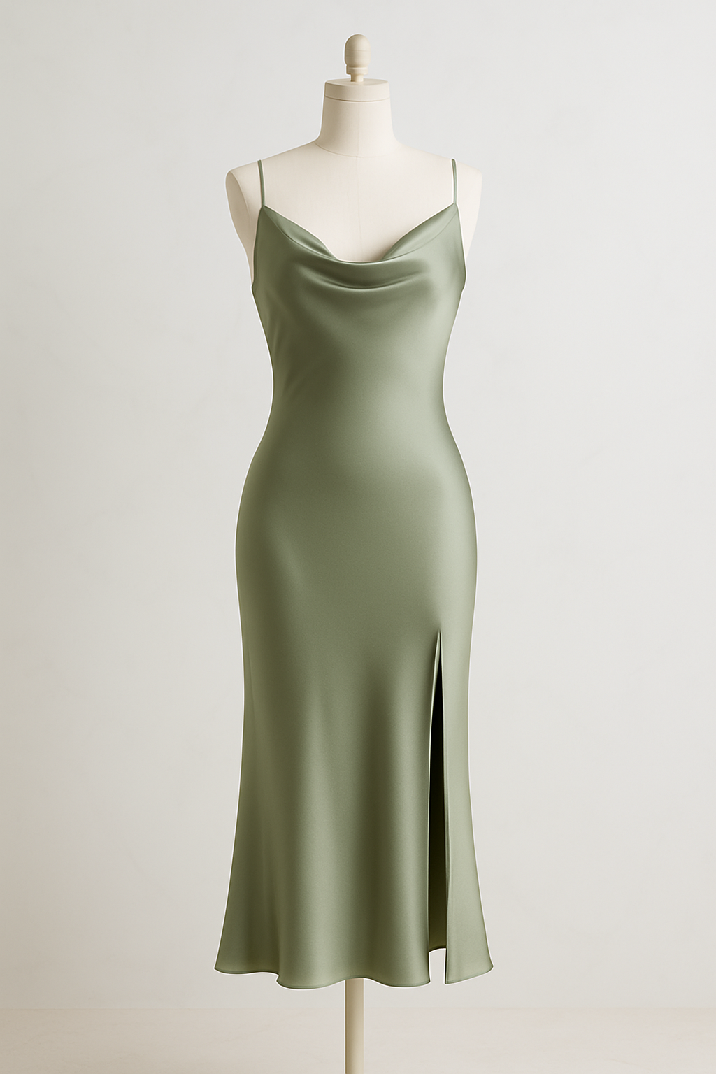 Sage Silk Midi Dress with Slit | Serica House - Image 4