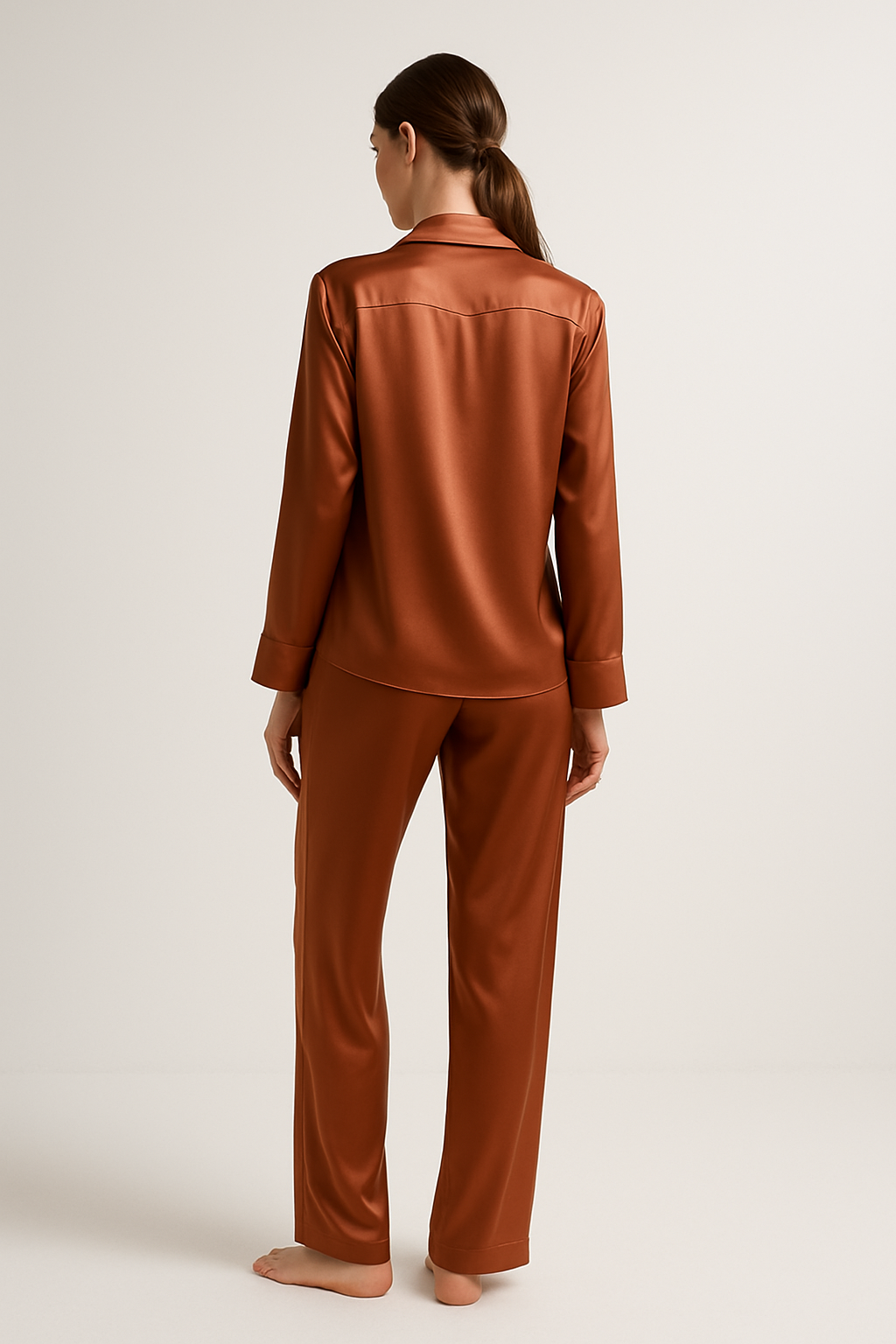 Terracotta Silk Button-Down PJ Set – Serica Style - Image 2
