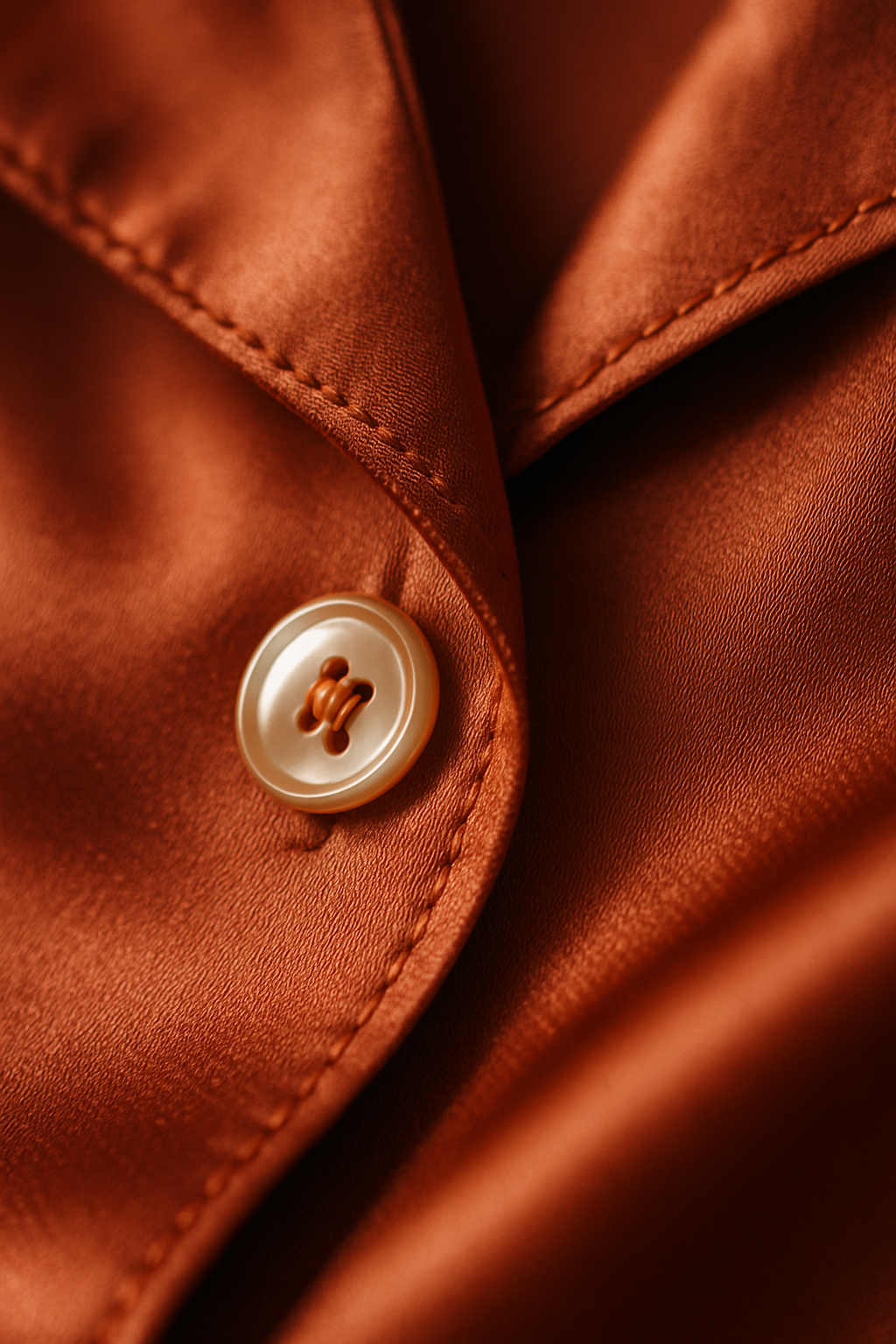 Close-up terracotta silk pyjama button detail