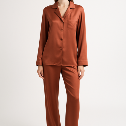 Terracotta Silk Button-Down PJ Set – Serica Style