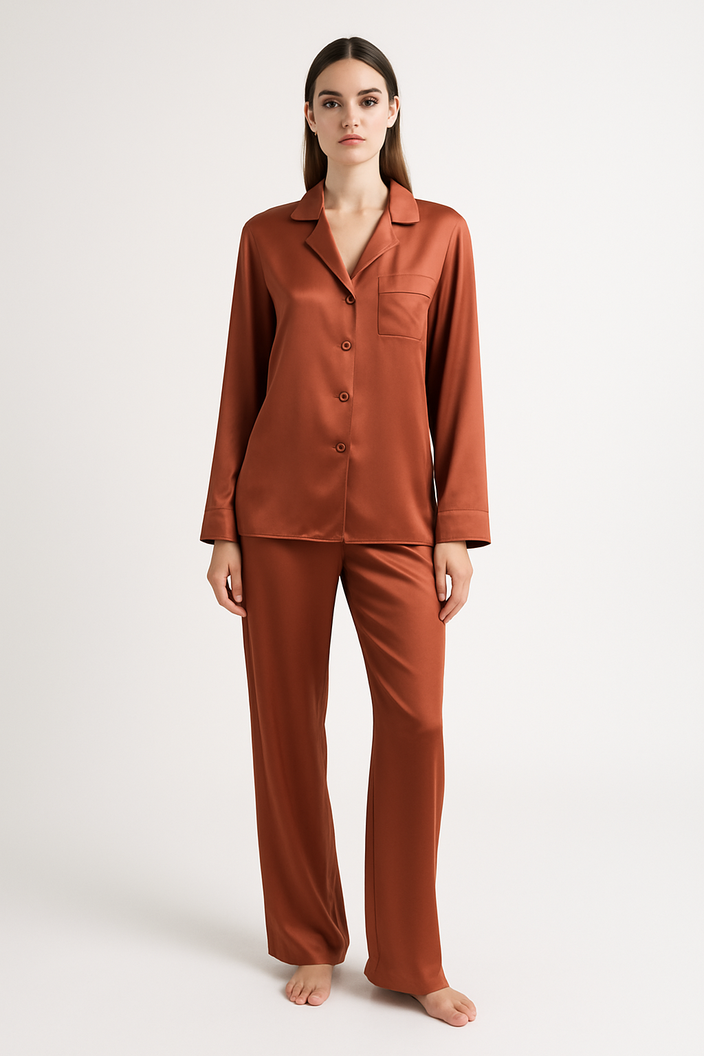 Terracotta Silk Button-Down PJ Set – Serica Style