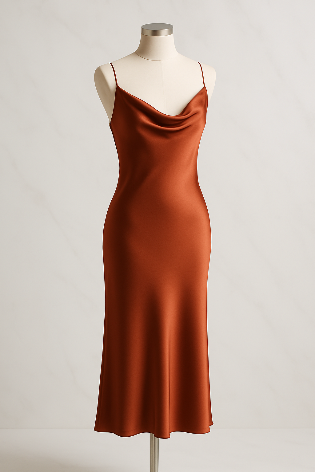 Terracotta Silk Midi Slip Dress - Serica House - Image 4