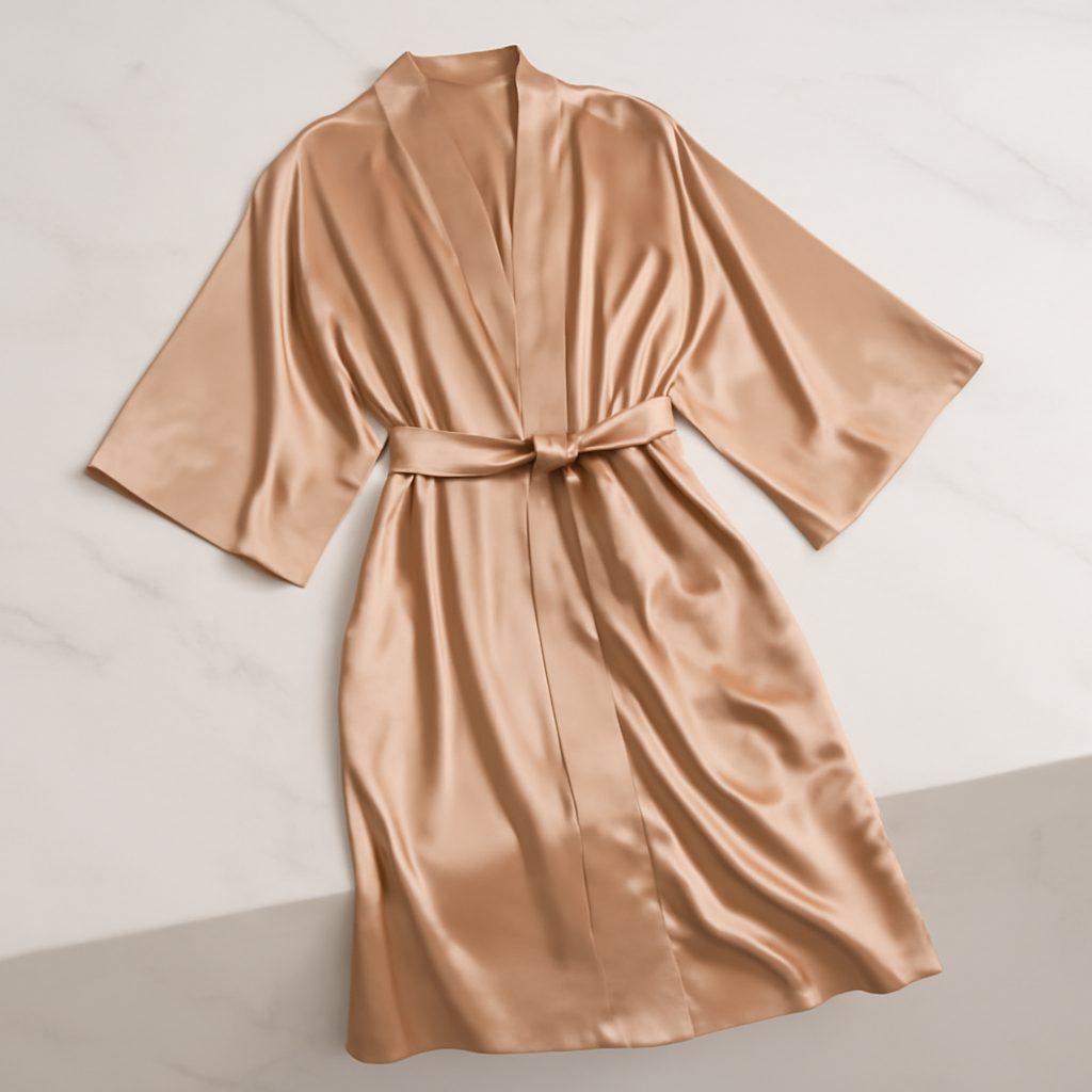 Warm Nude Long Silk Kimono Robe | Serica - Image 4