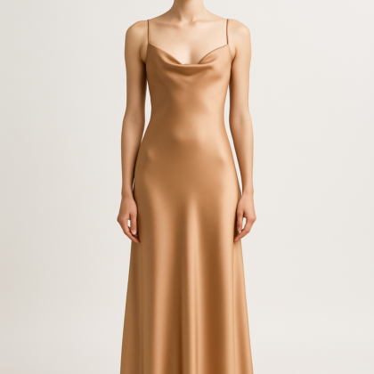 Warm Nude Maxi Silk Slip Dress - Serica House