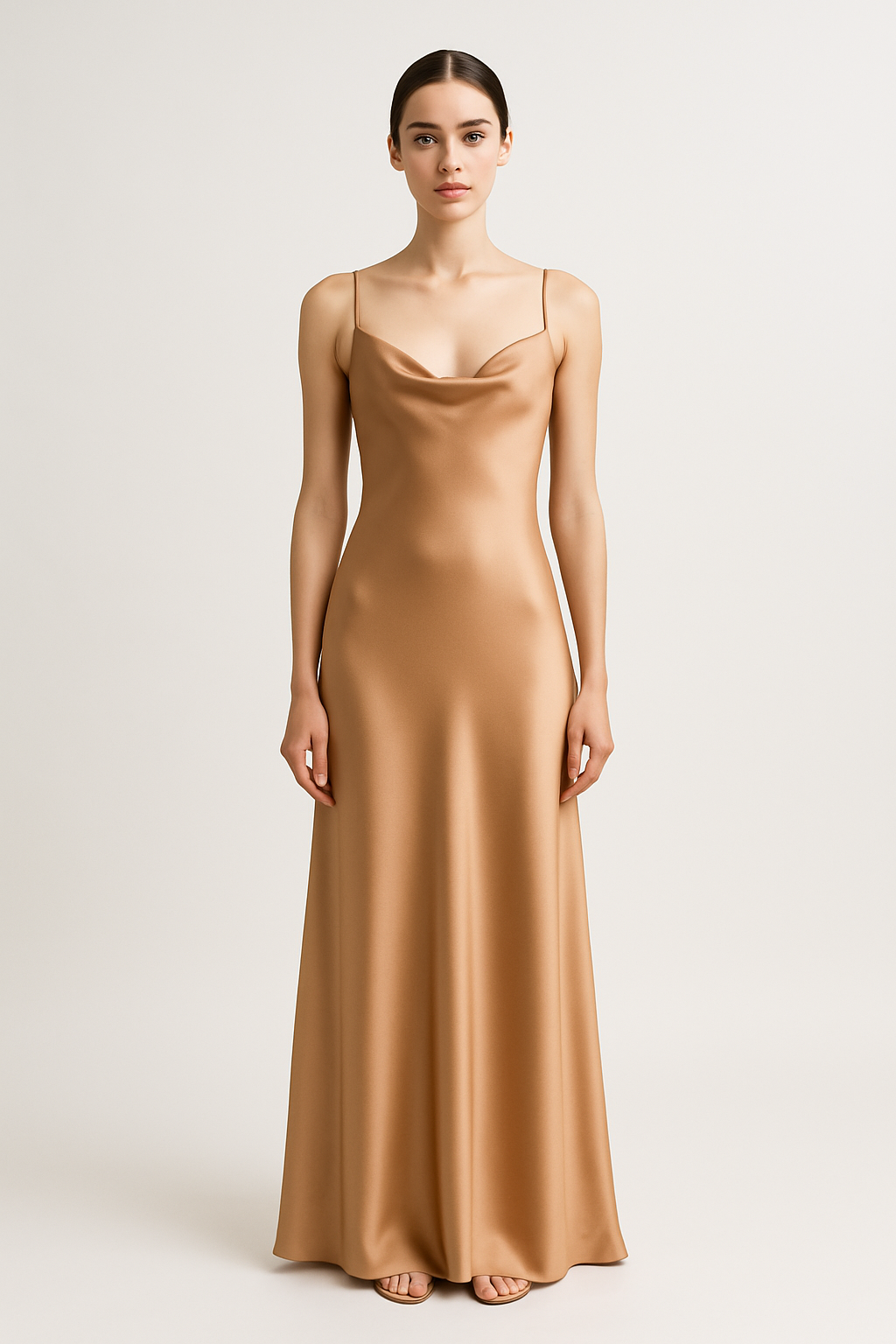 Warm Nude Maxi Silk Slip Dress - Serica House