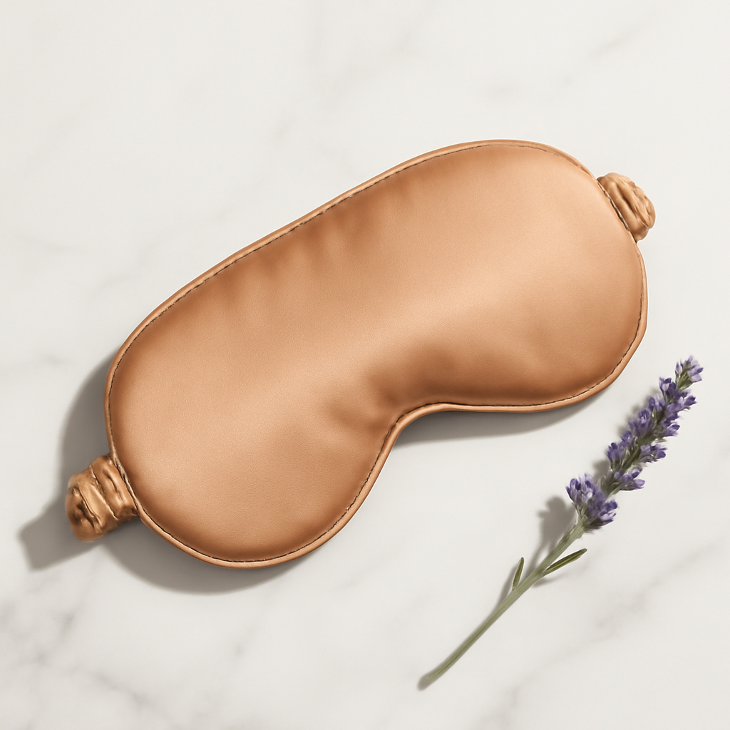 Warm nude silk sleep mask with lavender