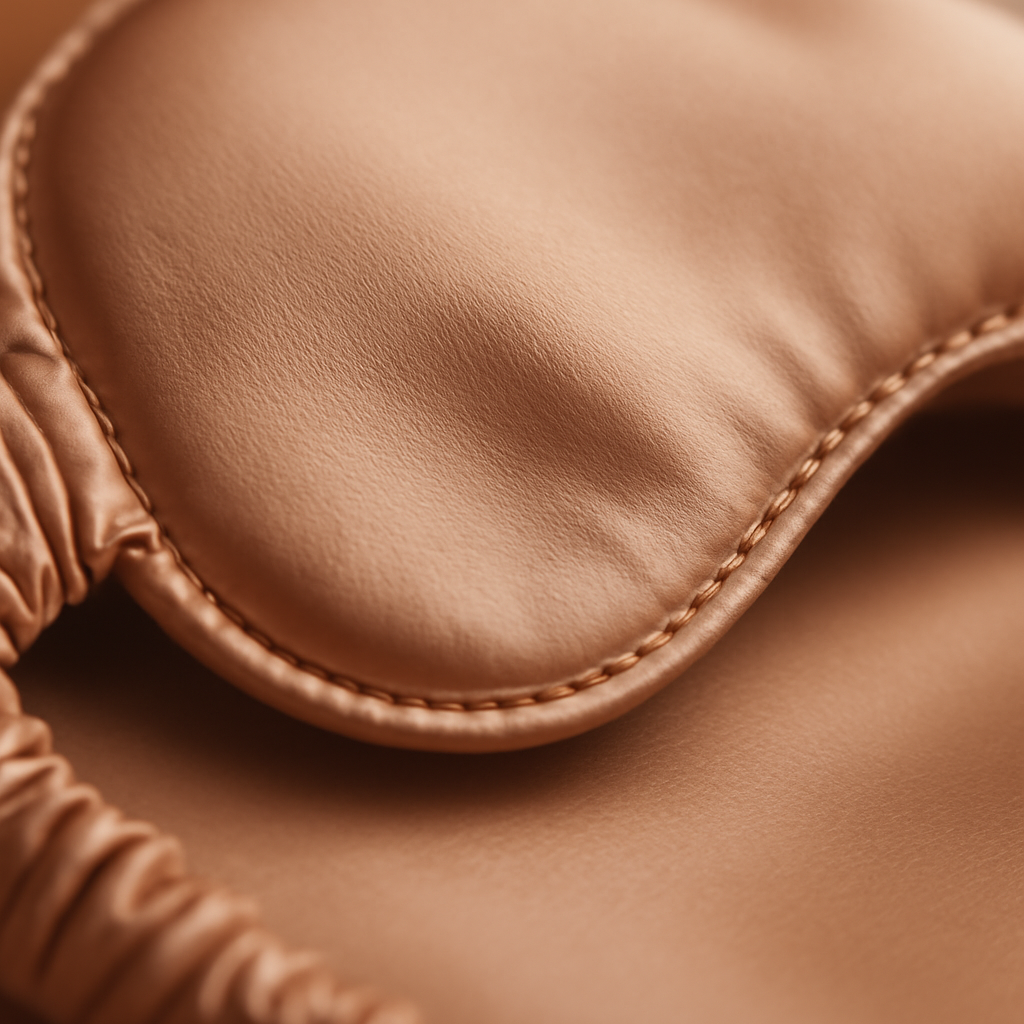 Warm nude silk sleep mask closeup