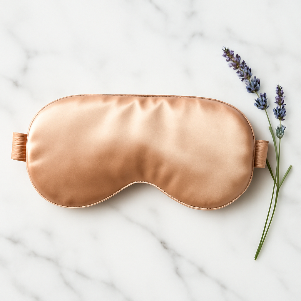 Warm nude silk sleep mask with lavender