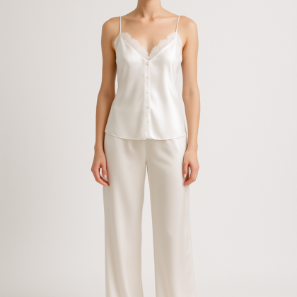 White Silk Bridal Pajamas | Serica Luxury