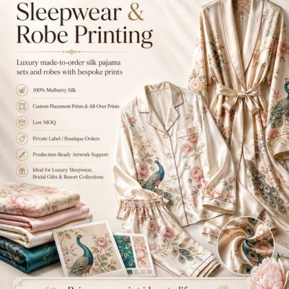 Custom Silk Pajamas & Robe Printing | Personalized 100% Mulberry Silk Sleepwear, Custom Fabric Print