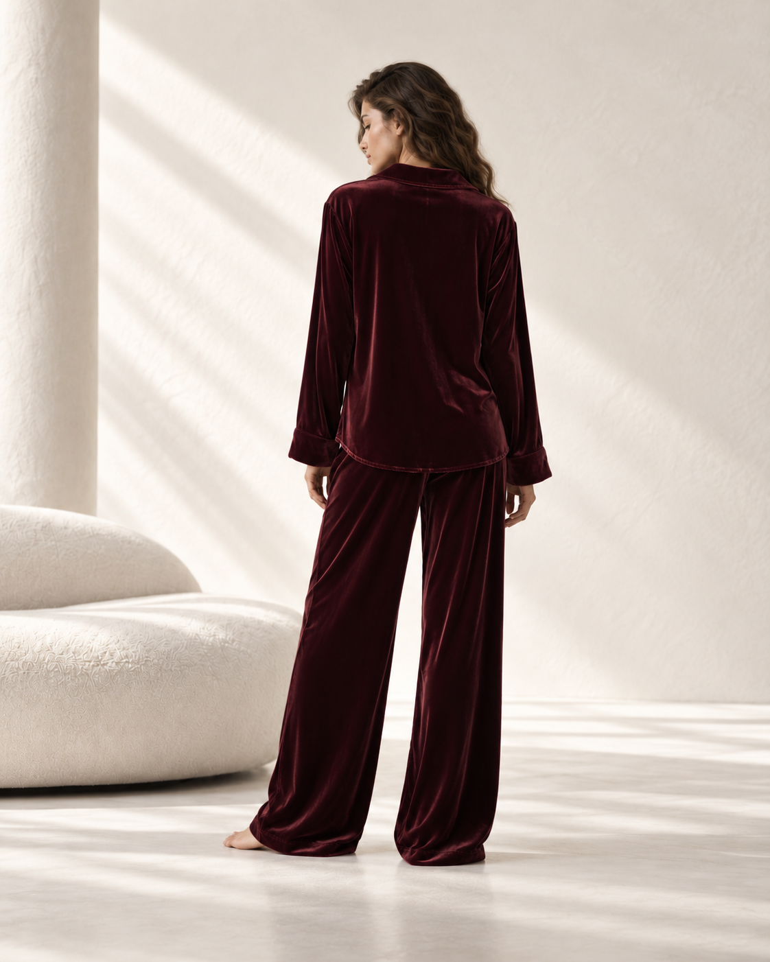 Burgundy Silk Velvet Pajama Set | Luxury Loungewear – Serica House - Image 2